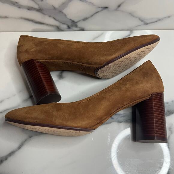 Cole Haan EUC Women's Spiced Brown Suede Block Heel Cassandra Heels Sz 7 Preppy - Picture 6 of 7